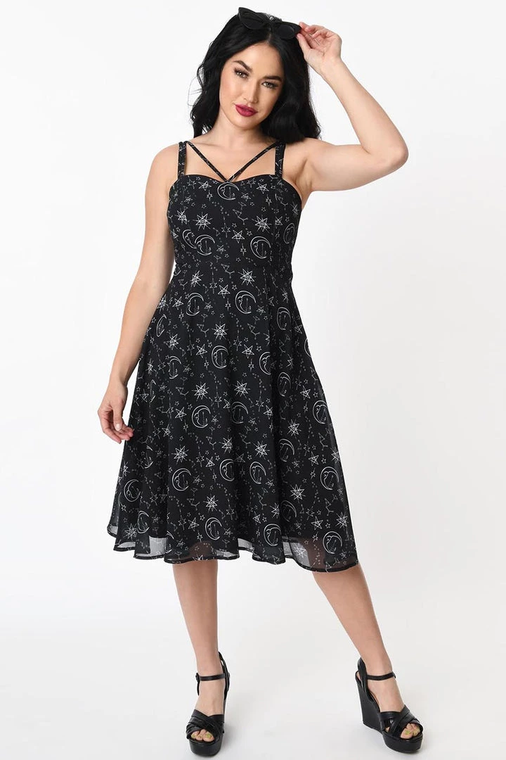 Timeless London Moon & Stars Print Crossover Neck Chiffon Dress Clothing 9 Timeless London Moon & Stars Print Crossover Neck Chiffon Dress Clothing