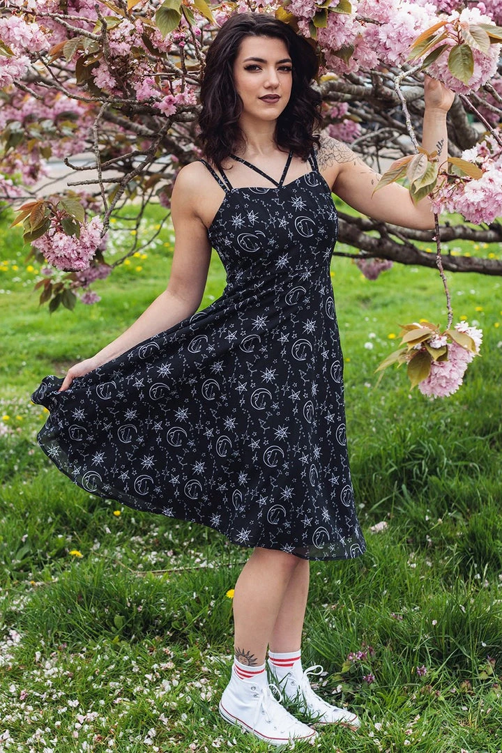 Timeless London Moon & Stars Print Crossover Neck Chiffon Dress Clothing 11 Timeless London Moon & Stars Print Crossover Neck Chiffon Dress Clothing