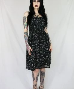Timeless London Moon & Stars Print Crossover Neck Chiffon Dress Clothing 24 Timeless London Moon & Stars Print Crossover Neck Chiffon Dress Clothing