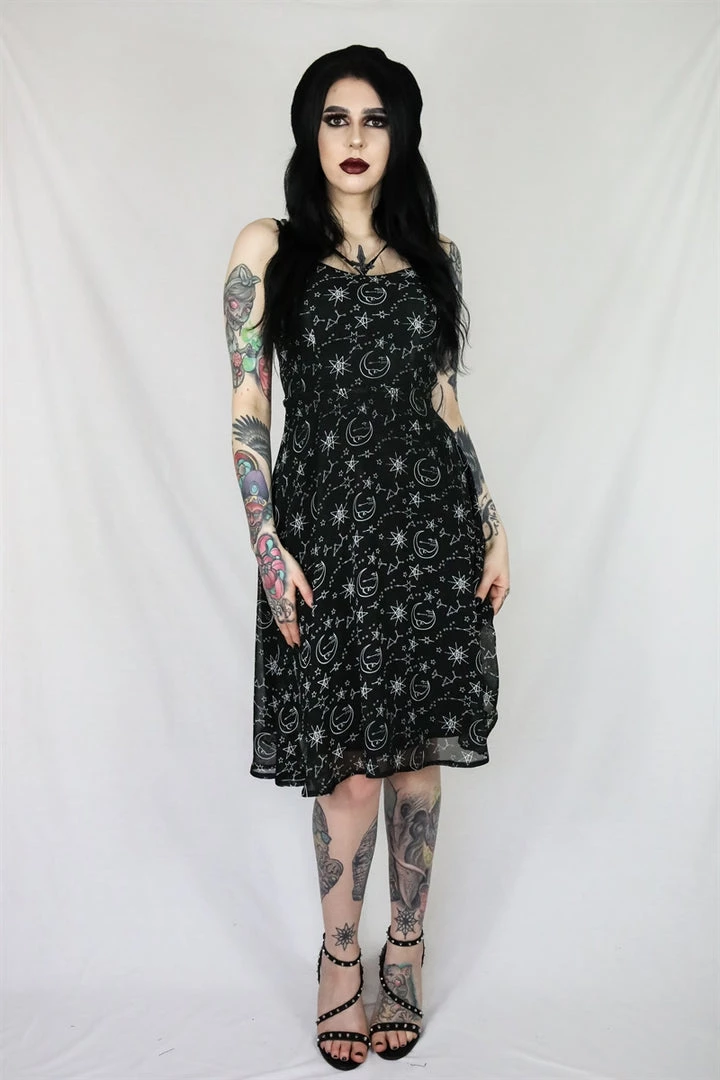 Timeless London Moon & Stars Print Crossover Neck Chiffon Dress Clothing 12 Timeless London Moon & Stars Print Crossover Neck Chiffon Dress Clothing