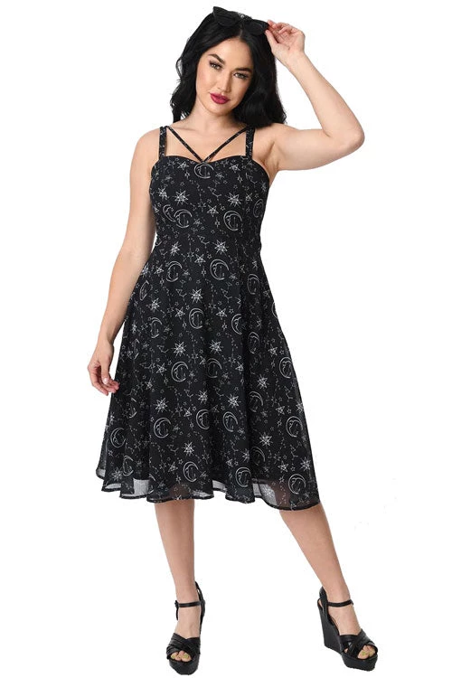Timeless London Moon & Stars Print Crossover Neck Chiffon Dress Clothing 1 Timeless London Moon & Stars Print Crossover Neck Chiffon Dress Clothing