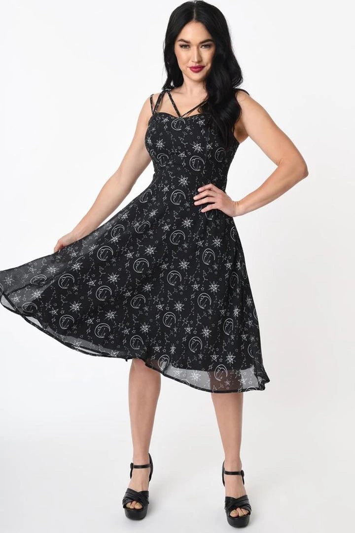 Timeless London Moon & Stars Print Crossover Neck Chiffon Dress Clothing 8 Timeless London Moon & Stars Print Crossover Neck Chiffon Dress Clothing