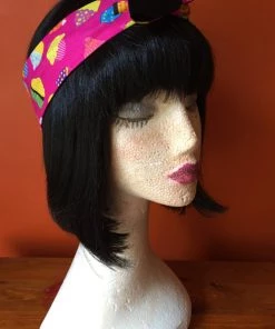 Kitty Deluxe Reversible Wired Headband In Pink Cupcake & Black