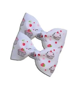 Kitty Deluxe Cupcake Hair Bow Pair In White