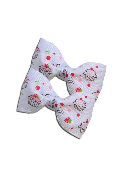 Kitty Deluxe Cupcake Hair Bow Pair In White 1 Kitty Deluxe Cupcake Hair Bow Pair In White