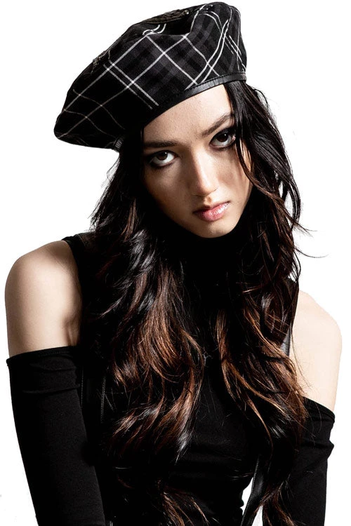 Killstar Dark Fate Beret In Ash Tartan 1 Killstar Dark Fate Beret In Ash Tartan