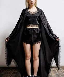 Killstar Deadly Daze Black Satin Robe With Lace Trims Sexy Femme Fatale 13 Killstar Deadly Daze Black Satin Robe With Lace Trims Sexy Femme Fatale