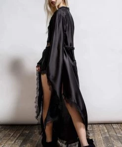 Killstar Deadly Daze Black Satin Robe With Lace Trims Sexy Femme Fatale 14 Killstar Deadly Daze Black Satin Robe With Lace Trims Sexy Femme Fatale