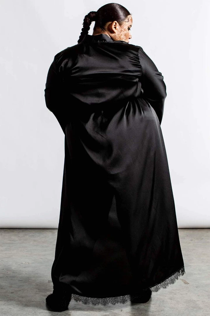 Killstar Deadly Daze Black Satin Robe With Lace Trims Sexy Femme Fatale 8 Killstar Deadly Daze Black Satin Robe With Lace Trims Sexy Femme Fatale