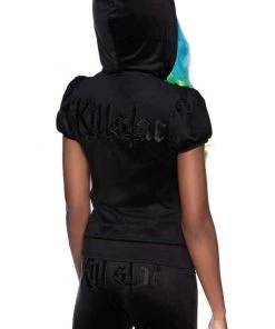 Winter Killstar Dee-Lux Velvet Zip Front Short Sleeve Hoodie In Black 8 Winter Killstar Dee-Lux Velvet Zip Front Short Sleeve Hoodie In Black