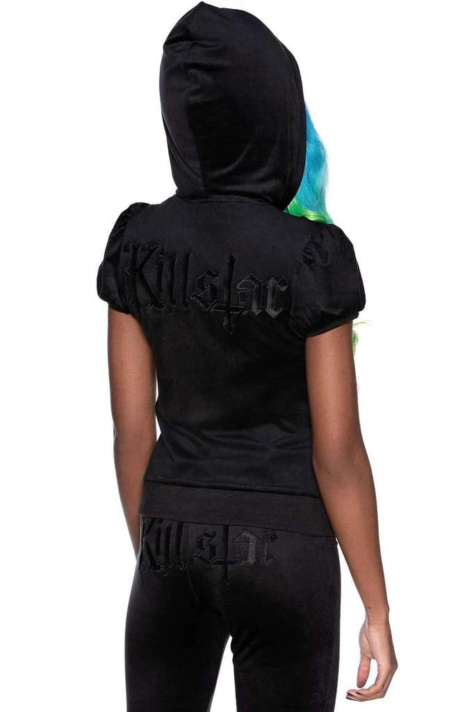 Winter Killstar Dee-Lux Velvet Zip Front Short Sleeve Hoodie In Black 3 Winter Killstar Dee-Lux Velvet Zip Front Short Sleeve Hoodie In Black
