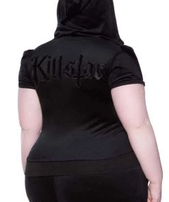 Winter Killstar Dee-Lux Velvet Zip Front Short Sleeve Hoodie In Black 10 Winter Killstar Dee-Lux Velvet Zip Front Short Sleeve Hoodie In Black
