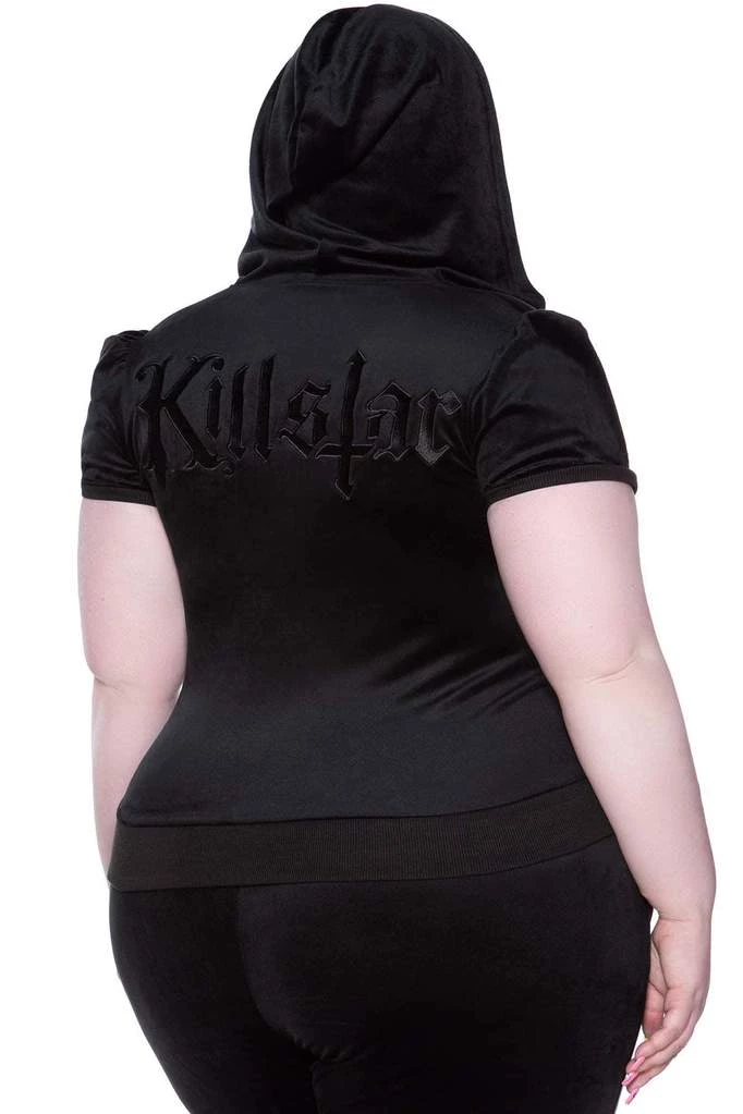 Winter Killstar Dee-Lux Velvet Zip Front Short Sleeve Hoodie In Black 5 Winter Killstar Dee-Lux Velvet Zip Front Short Sleeve Hoodie In Black