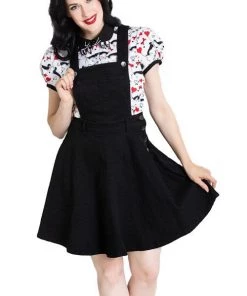 Hell Bunny Dakota Pinafore In Black Denim Winter