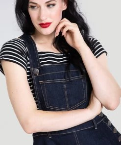 Winter Hell Bunny Dakota Pinafore Dress In Navy Denim