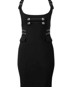 Clothing Killstar Darkwave Division Midi Suspender Wiggle Skirt In Black