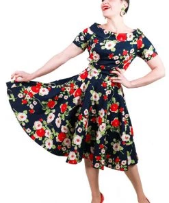 Dolly & Dotty Darlene Dress In Red And Navy Poppy Floral Print