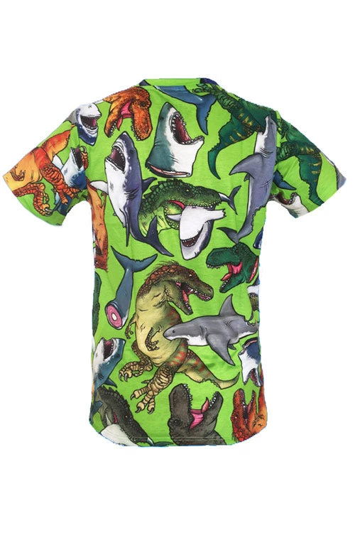 Offend My Eyes Mens Dino Vs Shark T-Shirt In Green Clothing 2 Offend My Eyes Mens Dino Vs Shark T-Shirt In Green Clothing