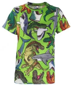 Offend My Eyes Mens Dino Vs Shark T-Shirt In Green Clothing