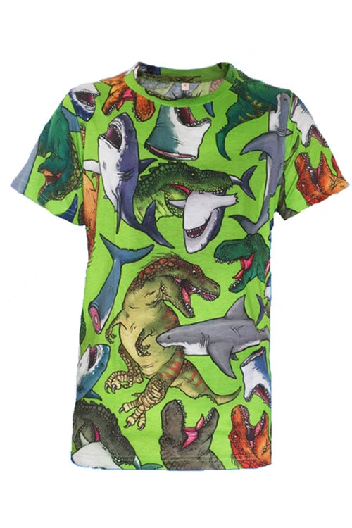 Offend My Eyes Mens Dino Vs Shark T-Shirt In Green Clothing 1 Offend My Eyes Mens Dino Vs Shark T-Shirt In Green Clothing
