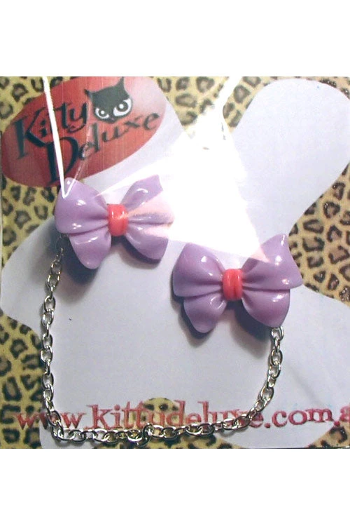 Accessories Kitty Deluxe Cardigan Clips In Lavender Fancy Bow Design 1 Accessories Kitty Deluxe Cardigan Clips In Lavender Fancy Bow Design