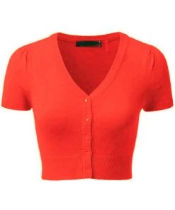 MAK Sweaters Cropped Cardigan With Short Sleeves In Fiesta Orange