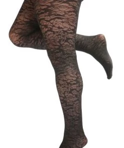 Pamela Mann Hosiery Curvy Super-Stretch Tights In Black Floral Pattern
