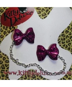 Accessories Kitty Deluxe Cardigan Clips In Pink Glitter Bow Design
