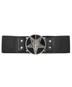 Kreepsville 666 Elastic Belt With Goat Head Baphomet Buckle In Black New Arrivals And Restocks