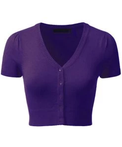 MAK Sweaters Cropped Cardigan With Short Sleeves In Grape