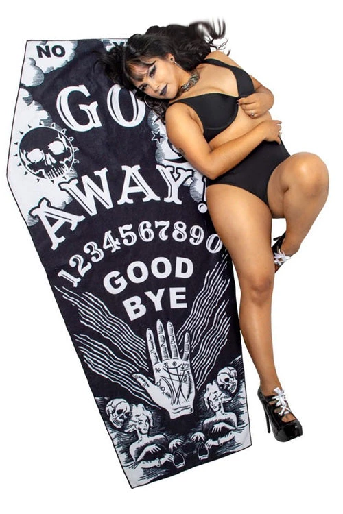 Dark Alternative Kreepsville 666 Go Away Oujia Coffin Beach Towel 1 Dark Alternative Kreepsville 666 Go Away Oujia Coffin Beach Towel