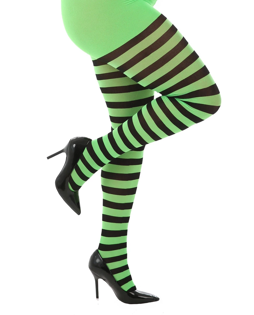 Pamela Mann Hosiery Winter Pamela Mann Curvy Super-Stretch Striped Tights In Black/Green 2 Pamela Mann Hosiery Winter Pamela Mann Curvy Super-Stretch Striped Tights In Black/Green