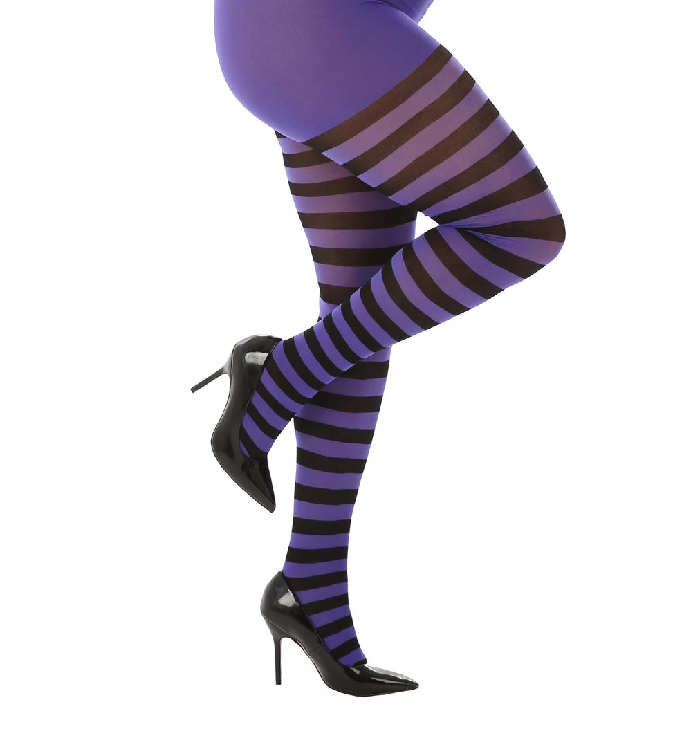 Pamela Mann Hosiery Pamela Mann Curvy Super-Stretch Striped Tights In Black/Purple 2 Pamela Mann Hosiery Pamela Mann Curvy Super-Stretch Striped Tights In Black/Purple