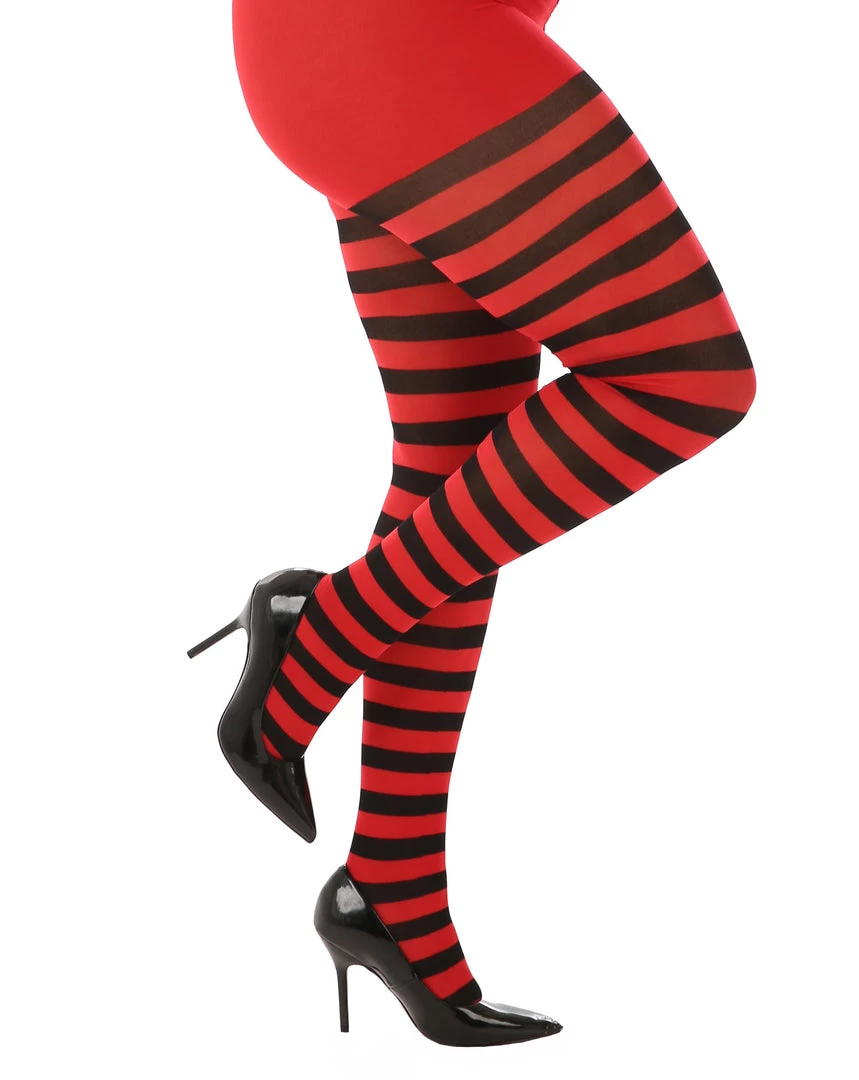 Pamela Mann Hosiery Winter Pamela Mann Curvy Super-Stretch Striped Tights In Black/Red 2 Pamela Mann Hosiery Winter Pamela Mann Curvy Super-Stretch Striped Tights In Black/Red