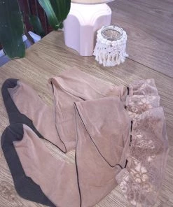 Pamela Mann Hosiery Pamela Mann Curvy Super-Stretch Jive Seamed Stay-up Stockings In Nude/Black With Nude Tops