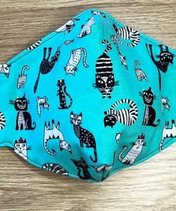 Kitty Deluxe Face Mask - Basic - Teal Kitties