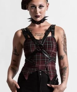 Killstar Jaded Strap Top In Blood Tartan 9 Killstar Jaded Strap Top In Blood Tartan