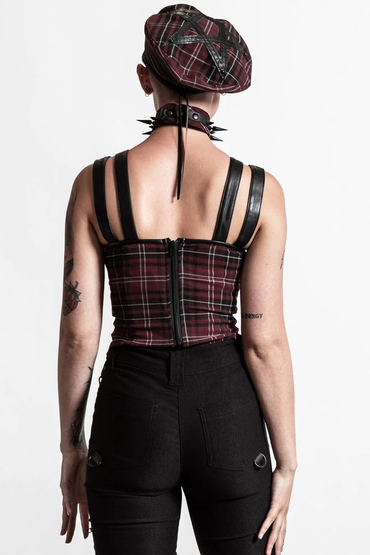 Killstar Jaded Strap Top In Blood Tartan 4 Killstar Jaded Strap Top In Blood Tartan