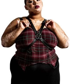 Killstar Jaded Strap Top In Blood Tartan