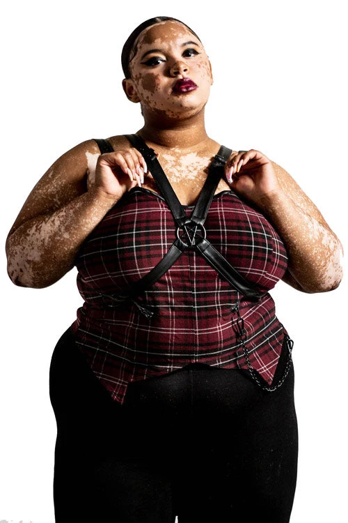 Killstar Jaded Strap Top In Blood Tartan 2 Killstar Jaded Strap Top In Blood Tartan