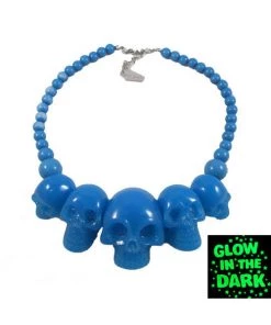 Kreepsville 666 Skull Necklace In Blue Glow