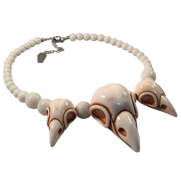 Kreepsville 666 Crow Skull Necklace In Ivory Dark Alternative 2 Kreepsville 666 Crow Skull Necklace In Ivory Dark Alternative