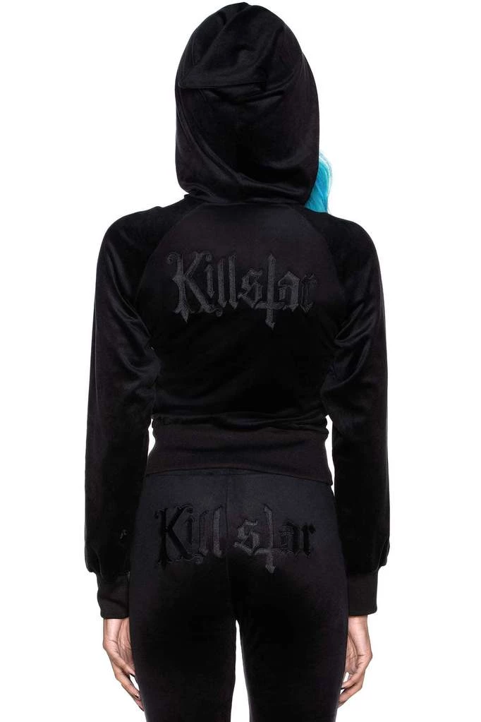 Killstar Just Crew-Sin Velvet Zip Front Long Sleeved Hoodie In Black 4 Killstar Just Crew-Sin Velvet Zip Front Long Sleeved Hoodie In Black