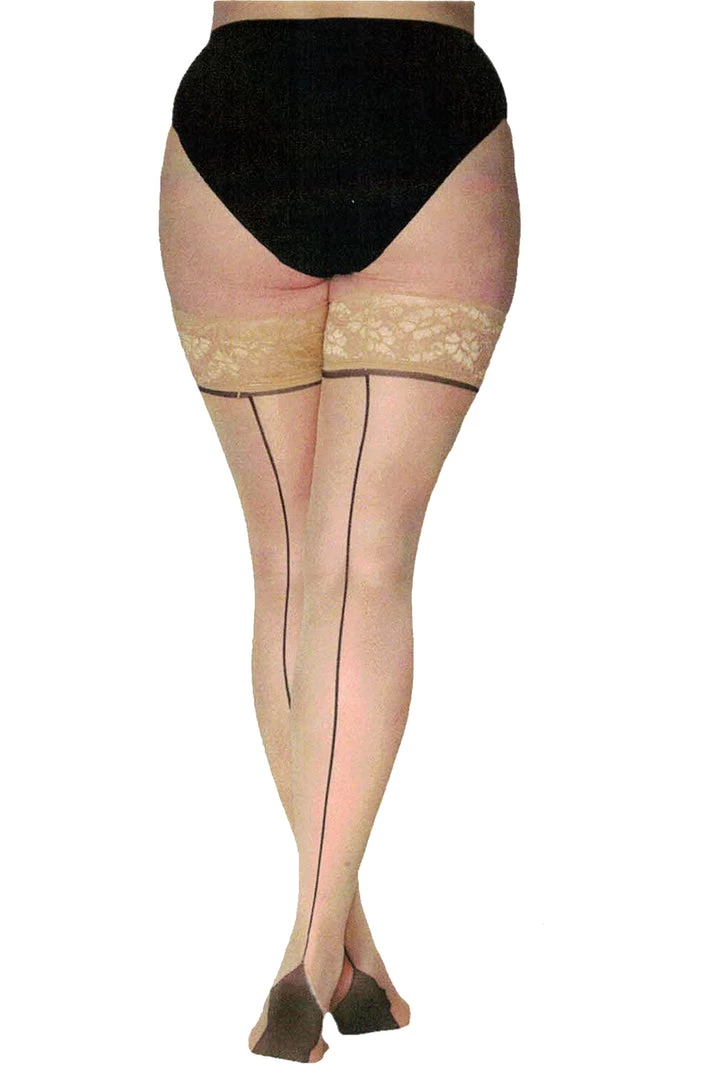 Pamela Mann Hosiery Pamela Mann Curvy Super-Stretch Jive Seamed Stay-up Stockings In Nude/Black With Nude Tops 5 Pamela Mann Hosiery Pamela Mann Curvy Super-Stretch Jive Seamed Stay-up Stockings In Nude/Black With Nude Tops