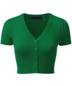 MAK Sweaters Cropped Cardigan With Short Sleeves In Kelly Green