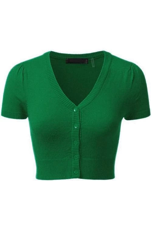 MAK Sweaters Cropped Cardigan With Short Sleeves In Kelly Green 2 MAK Sweaters Cropped Cardigan With Short Sleeves In Kelly Green