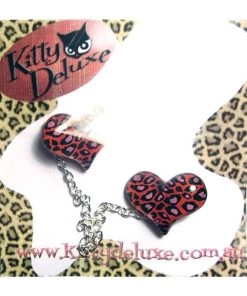 Accessories Kitty Deluxe Cardigan Clips In Red Leopard Heart Design
