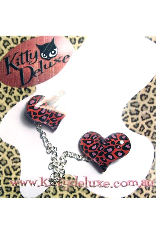 Accessories Kitty Deluxe Cardigan Clips In Red Leopard Heart Design 1 Accessories Kitty Deluxe Cardigan Clips In Red Leopard Heart Design