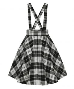 Collectif Lexi Skater Suspender Skirt In Monochrome Check Winter