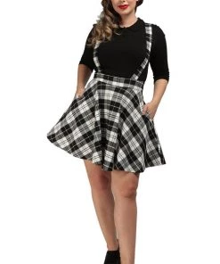 Collectif Lexi Skater Suspender Skirt In Monochrome Check Winter